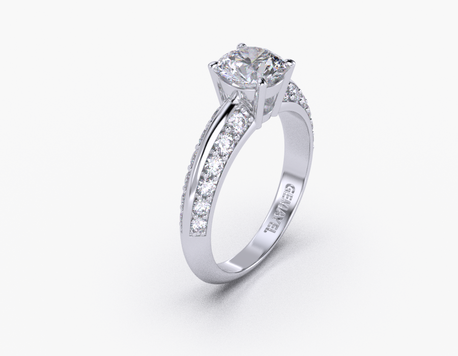 18K White Gold Round Channel Diamond Engagement Ring