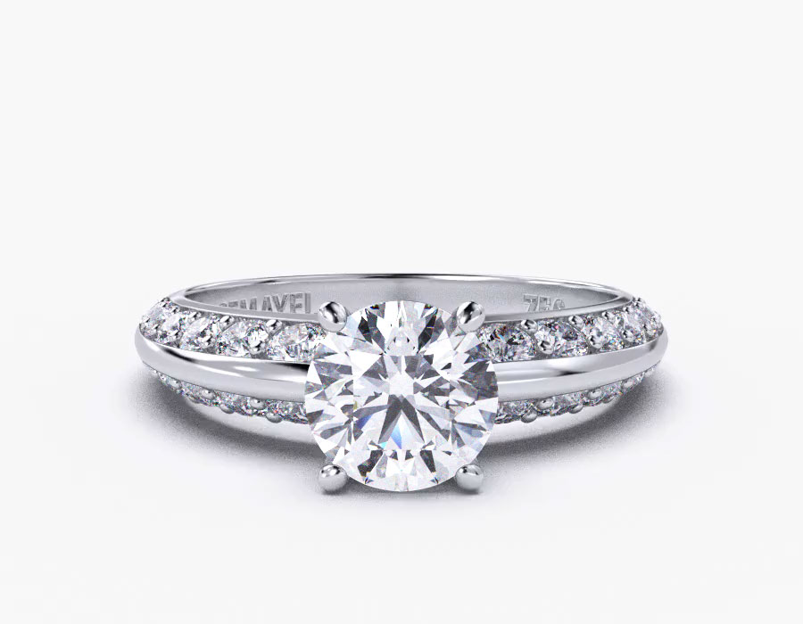 18k white gold round channel diamond engagement ring with 1 metal and r shape diamond