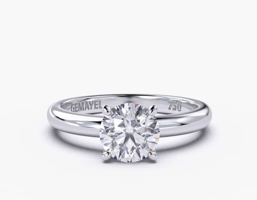 18k white gold round solitaire diamond ring with 1 metal and r shape diamond