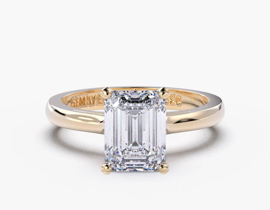 18K Yellow Gold Emerald Solitaire Diamond Ring