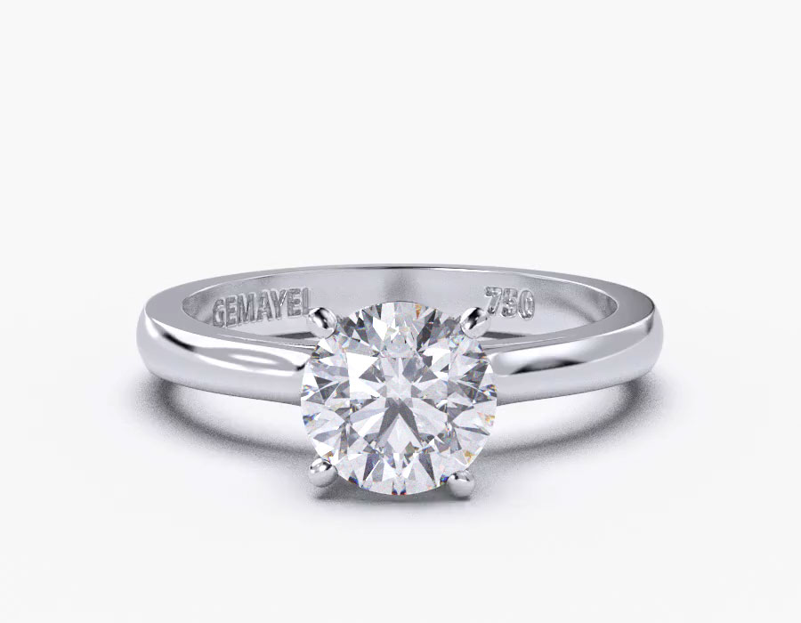 18k white gold round solitaire diamond ring with 1 metal and r shape diamond