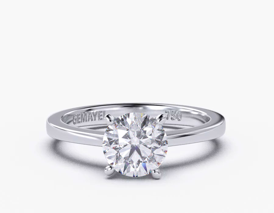 18k white gold round solitaire diamond ring with 1 metal and r shape diamond