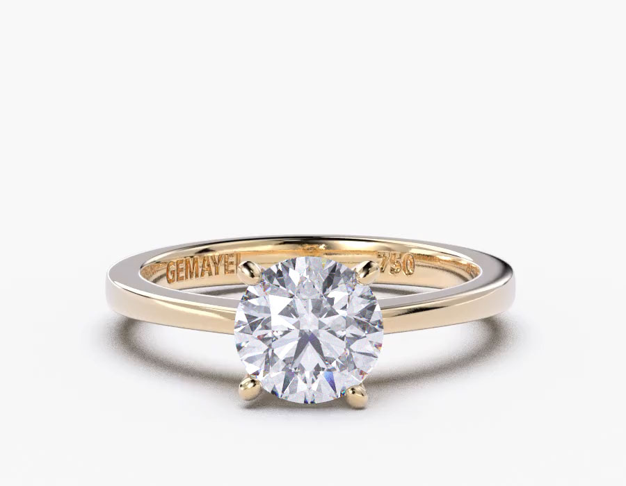 18K Yellow Gold Round Solitaire Diamond Ring