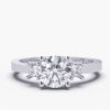 18K White Gold Round Princess Cut Side Stone Diamond Engagement 