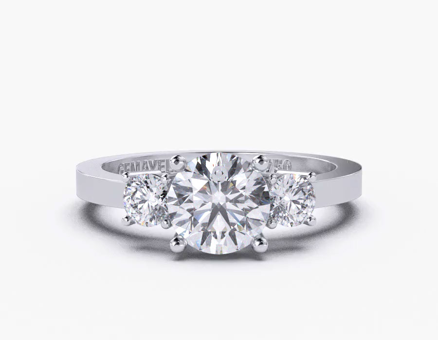 18k white gold round round cut side stone diamond engagement  with 1 metal and r shape diamond