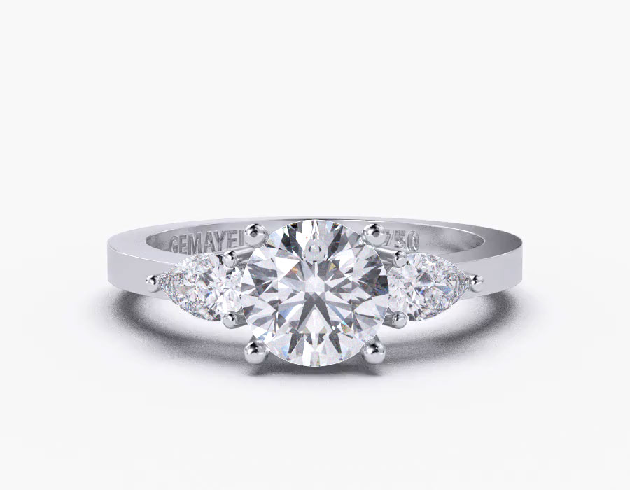 18k white gold round pear cut side stone diamond engagement  with 1 metal and r shape diamond