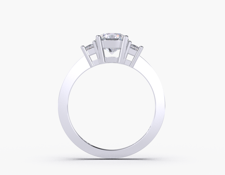 18K White Gold Round Princess Cut Side Stone Diamond Engagement 