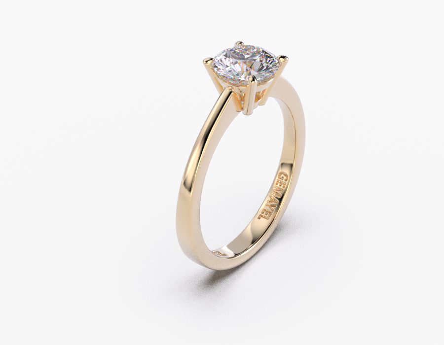 18K Yellow Gold Round Solitaire Diamond Ring