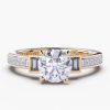 18K Yellow Gold Round Baguette Cut Side Stone & Princess Cut Pave Diamond Engagement 