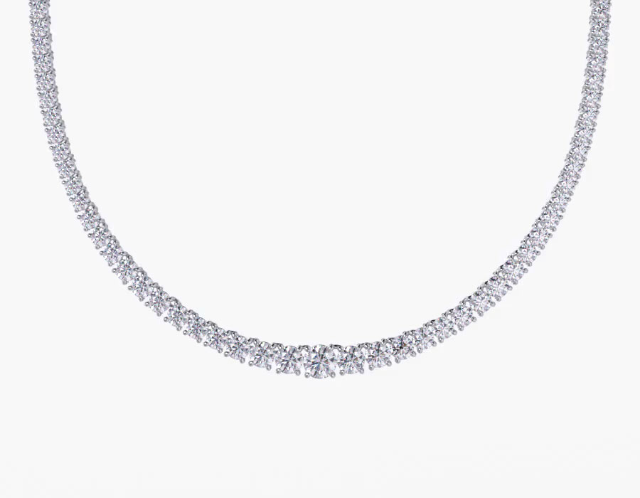 18K 0.70 Carat Center Stone White Gold Graduated Diamond Tennis Necklace (Variable) With 1 Metal