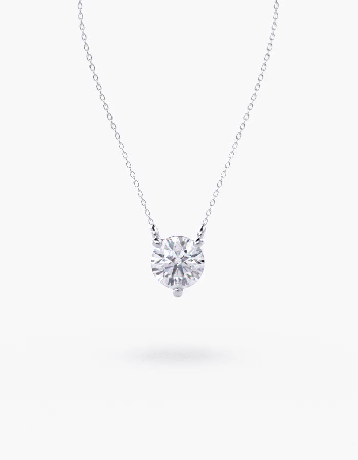 18K White Gold Round 3 Prongs Diamond Pendant (Variable) With 1 Metal