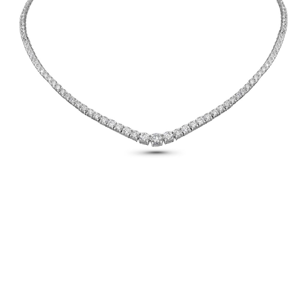 18K 0.70 Carat Center Stone White Gold Graduated Diamond Tennis Necklace (Variable) With 1 Metal