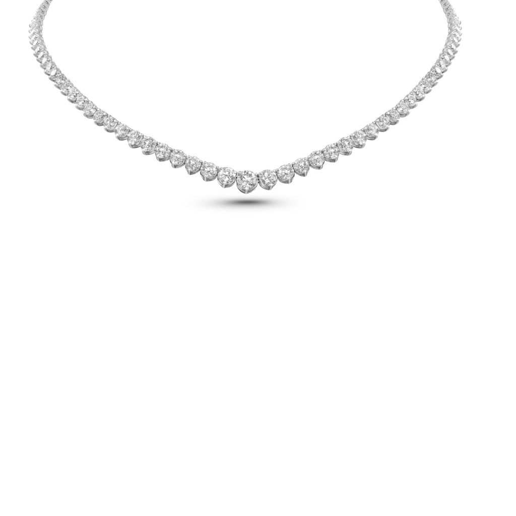 18K 0.80 Carat Center Stone White Gold Graduated Diamond Tennis Necklace (Variable) With 1 Metal