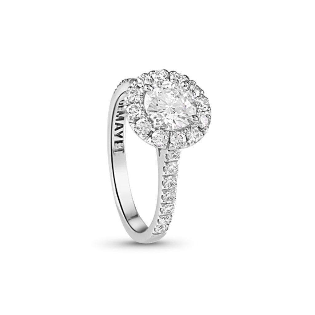 18K White Gold Halo Engagement Ring With 1 Metal